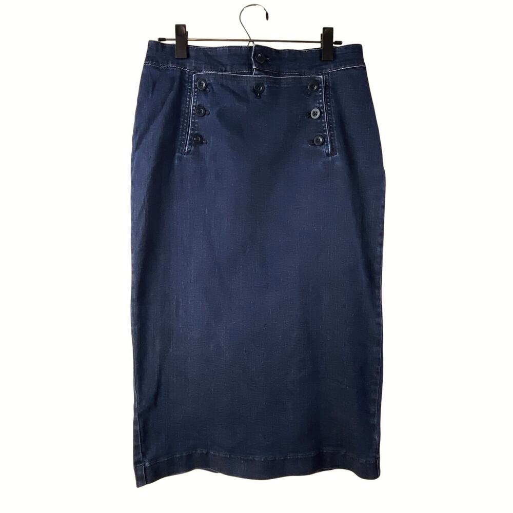 Cotton Denim Nautical Pencil Midi Skirt Size 10 Blue Madewell Beach Sailor
